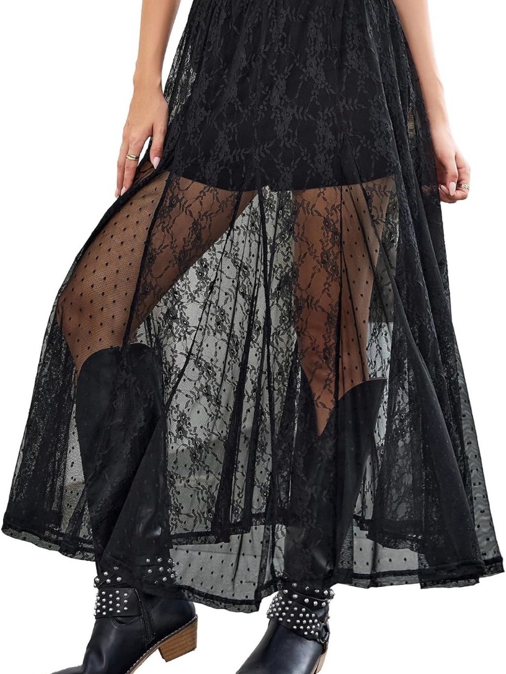 Scarlet Darkness Black Lace Sheer Gothic Maxi Skirt NWT S Renaissance Pirate
